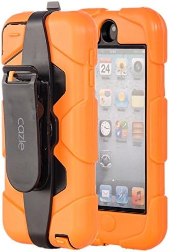 iPod Touch, Extreme Protection Heavy Duty Hybrid Dual Layer Belt Clip Holster Case with Kickstand for Apple iPod Touch 6th Gen 5th Gen by Cazle (Orange)