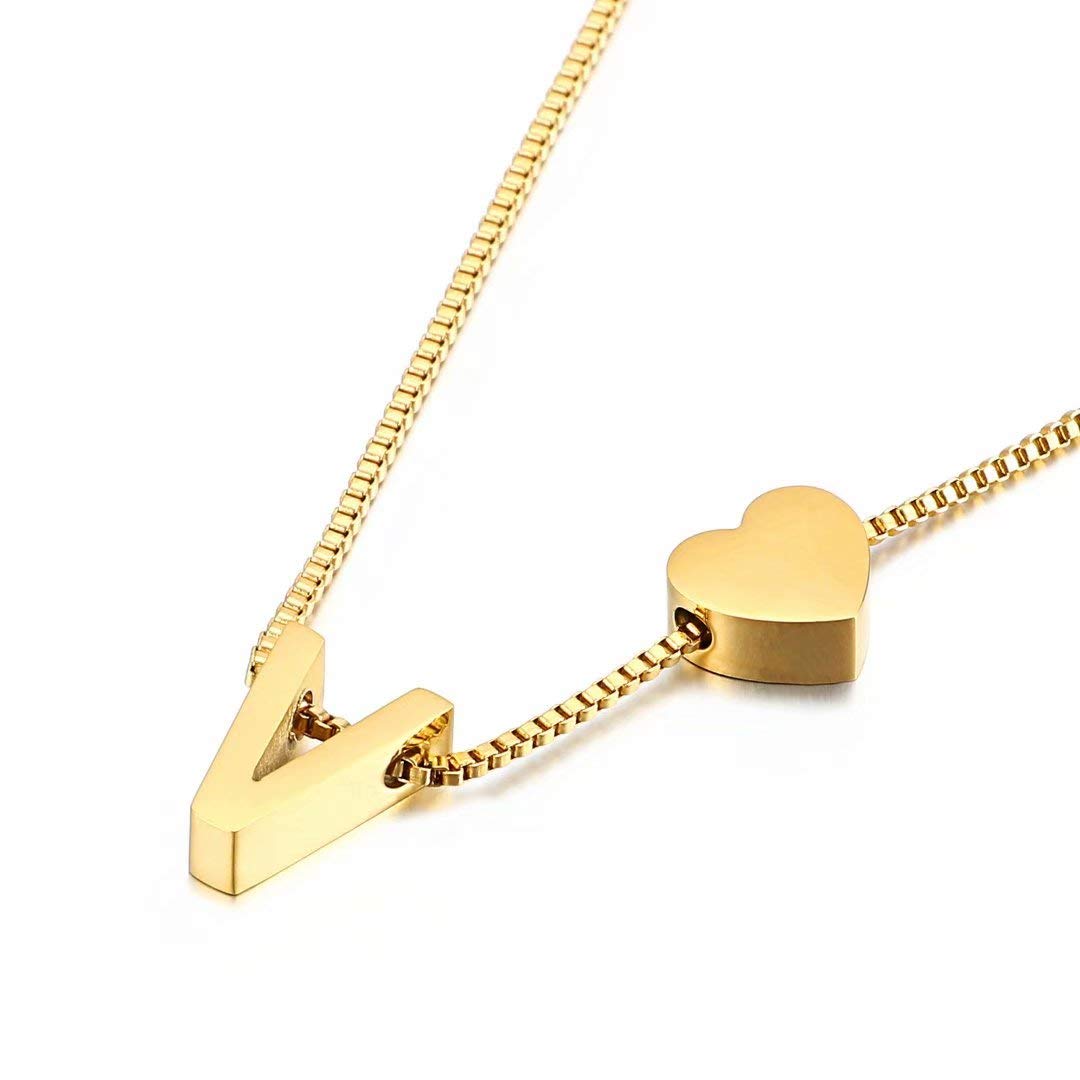 Qings Gold Initial Pendant Necklace,Personalized Letter A-Z Exquisite Pendant Minimalist Female Jewelry V Letter Necklace