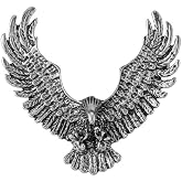 Vintage Rose Eagle Wings Brooch Pin Punk Rose Flower Eagle Animal Suit Tie Long Chain Lapel Pin for Women Men Retro Flying Hawk Pin Badge Collar Brooch Safety Pin Christmas Patriotic Eagle Safety Collar Pin