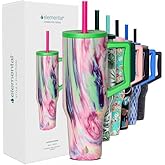 Elemental 40 oz Tumbler with Handle and Straw - Spill Proof Insulated Stainless Steel Commuter for Hot and Cold Beverages - Travel Coffee Mug with 2 Straws & Spill Proof Lid - 40oz - Aurora Dream