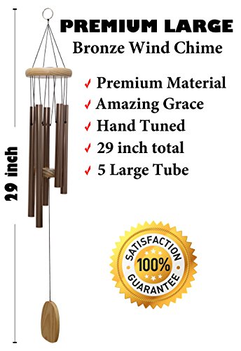 Wind Chimes Outdoor - Amazing Grace - Deep Tone - Hand Tuned - Loud Wind Chimes - Best For Funeral, Memorial, Indoor, Patio Garden Decor, Large Aluminum Tube (Premium Bronze)