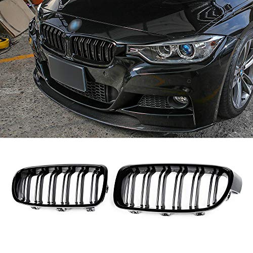 SNA ABS F30 Parrilla, parrilla delantera de riñón para BMW Serie 3 F30 F31 2012-2018 (parrillas de doble listón negro brillante, juego de 2 piezas)