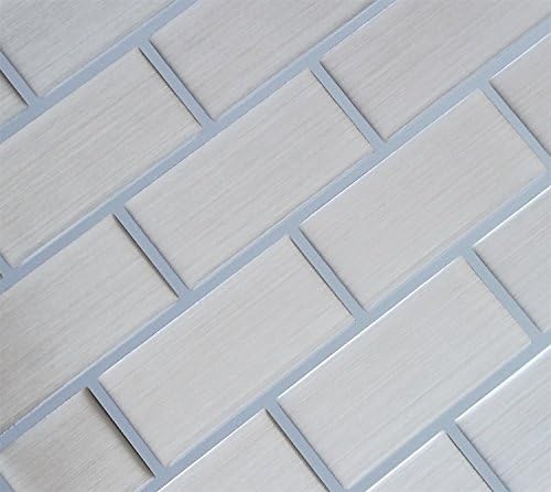 Besttile 10-Sheets Peel and Stick Tile for Kitchen Backsplash, 8.6"x8.6" Subway Silver