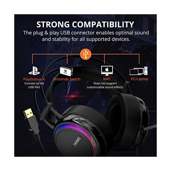 Cuffie da Gioco-Suono Surround 7.1-Cuffie Gaming per PS4-Tronsmart  Glary-Cancellazione del Rumore Cuffie Over-ear con Microfono,Grandi  Altoparlanti da 50mm/Cancellazione Rumore/ Suono Stereo - Cuffie Hi-Fi