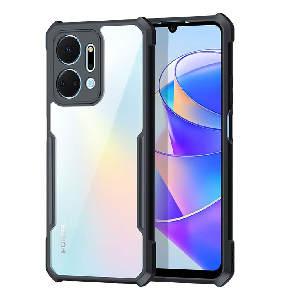 TECHGEAR Tough Case for Honor X7a (5G) [Fusion Armour] Premium Hybrid Tough Rugged Protective Bumper Case Heavy Duty Protection with Clear Back Designed For Honor X7a 2023 5G - Black