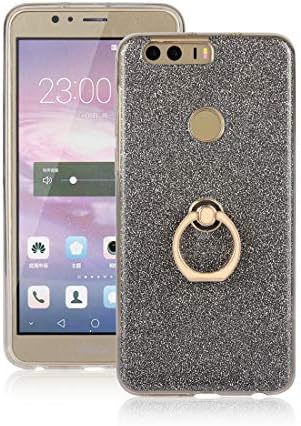 Huawei Honor 8 Case, Lyzwn Cute Glitter Sparkle Bling Clear Transparent Shockproof Drop Protection Soft TPU Phone Case Cover With Finger Grip Ring Stand Holder for Huawei Honor 8
