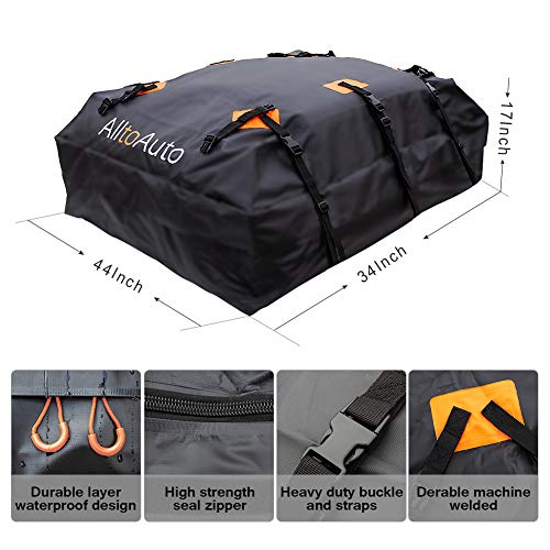 AlltoAuto Car Rooftop Cargo Carrier Bag, 100% Waterproof-15 Cubic Feet, Protective Mat, Storage Bag, Straps&Hooks Include, Soft Shell Carrier Bag for All Cars and Truck with or Without Racks