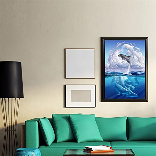 Norbi Painting With Diamonds Ocean Elf Dolphin Embroidery Diamond by Number Kits Rhinestone Painting Cross Stitch Kit Wall Art Decor for Kids Adult Beginner