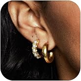 NIXMAX Dangle Hoop Earrings for Women 14K Gold Silver Plated Huggie Earring Sets for Multiple Piercing Dainty Hypoallergenic Cartilage Earring Stack Cubic Zirconia Pack Trendy Jewelry Gifts