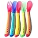 Maberry Baby Spoons and Forks Feeding Set, 5 Pack Soft Silicone Tip Heat Sensitive Toddler Utensils First Stage for Self Feeding, BPA Free Baby Dishes, Baby Heat Spoon Kit Multi Color Infant Spoons
