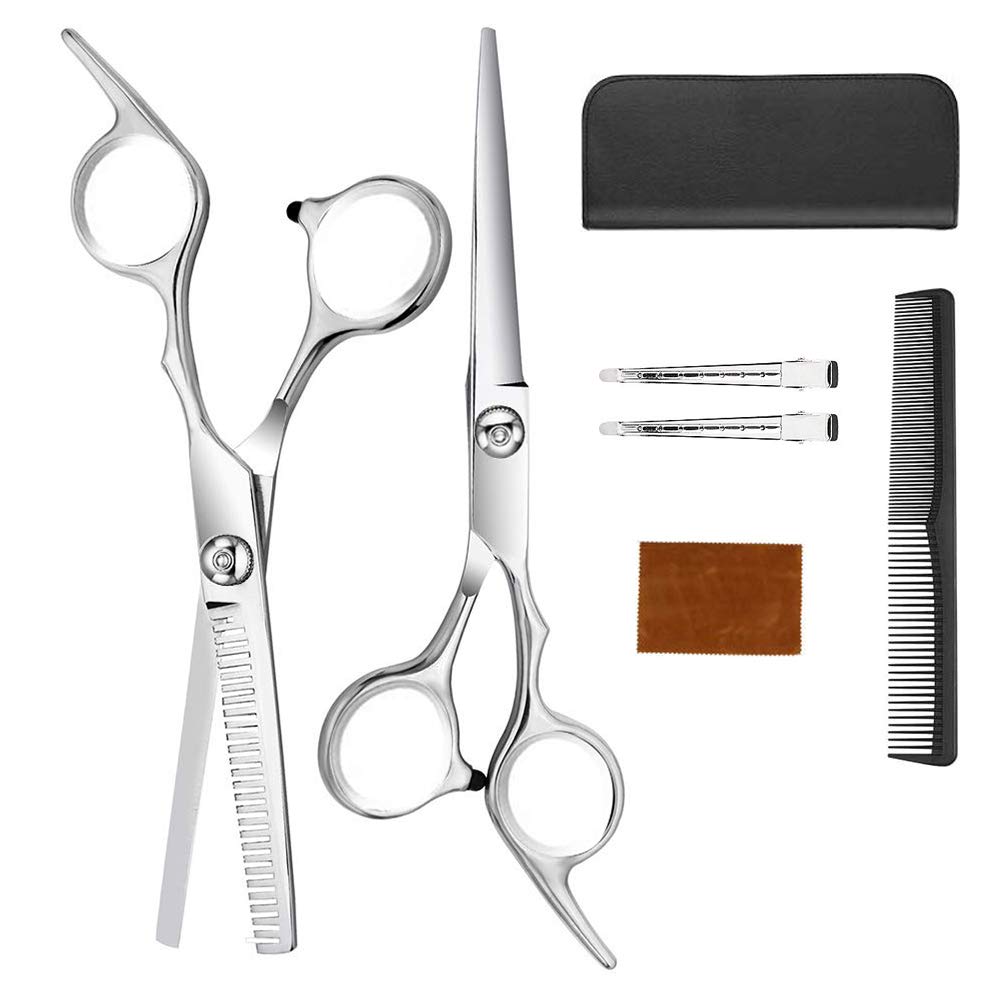 Professional Hair Cutting Scissors Set,Barber Hair Scissors, Thinning Scissor, Hairdressing Shears, Hair Comb, Leather Scissors Case, Stainless Steel Hair Cutting Shears Kit For Men, Women, kids-7 PCS: Home Improvement