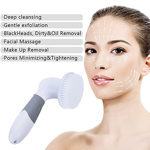 Face Brush, Beaulinks IPX7 Waterproof Facial Cleansing Brush with 4 Brush Heads for Deep Cleansing, Gentle Exfoliating, Removing Blackhead, Massaging for Body Skin Care (White)