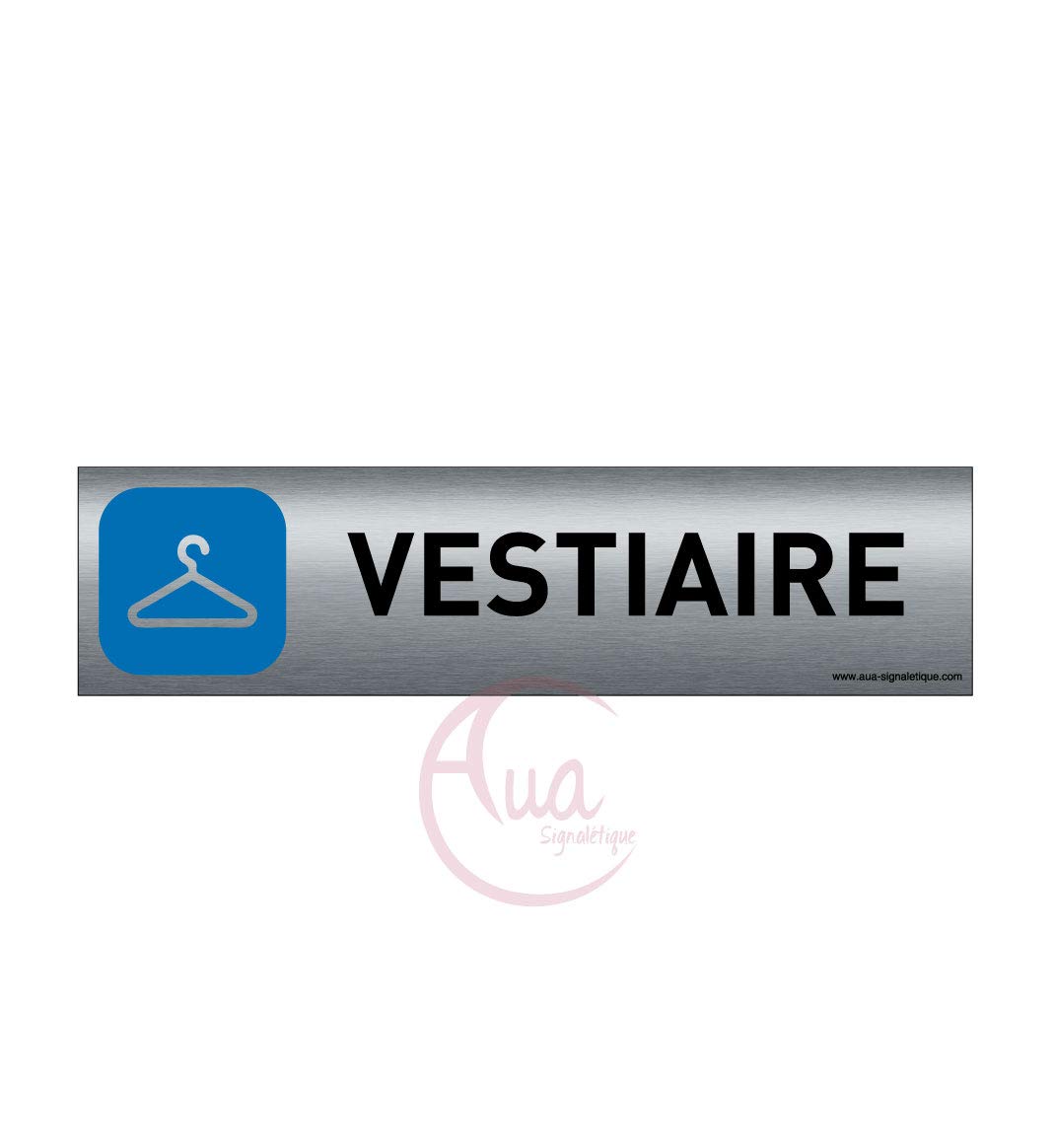 AUA SIGNALETIQUE - Plaque de porte Aluminium brossé imprimé AluSign - 200x50 mm - Double Face adhésif au dos - Impression UV directement sur l'aluminium (Pas de contre collage) (Vestiaire)