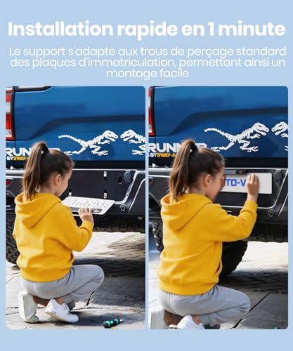 Caméra de recul solaire sans fil 7,2" avec enregistrement en boucle DVR : HD 1080p, installation rapide en 2 minutes, caméra de recul à écran partagé pour voiture