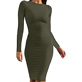 Mokoru Women's Casual Basic Pencil Dress Sexy Long Sleeve Bodycon Midi Club Dress