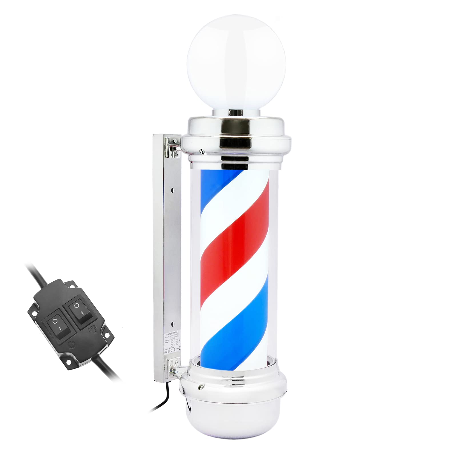 PrimeMatik - Barber shop pole rotating and illuminated with top lamp for hairdressing salon sign 230 x 845 mm