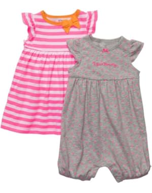 Baby Girls' 2 Pack Short Sleeve Dress & Romper Set - Grey/Pink - 18 Months