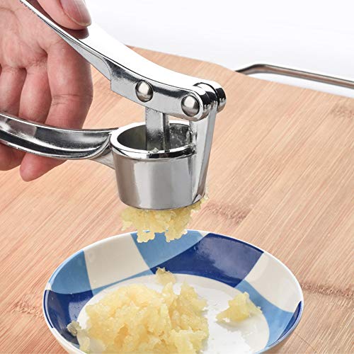 ISKM Garlic Press Mincer Ginger Crusher Peeler Squeezer Heavy Duty Stainless Steel Garlic Presser Chopper Professional Food Prep Grade Dishwasher Safe Easy to Clean