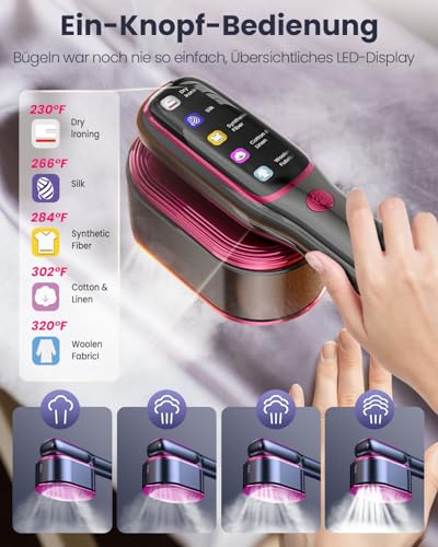 QWUE 2-in-1 Portable Clothes Steam Iron - 15 Seconds, Quick Heating (1200W), 90° Rotating Handle, 5 Steam Modes, 15 Minutes, Continuous Steam - Ideal for Travel & Home (Purple)