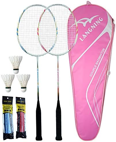 Langning 2 Sets Of Badminton Rackets Professional Ultralight Highstrength Carbon Fiber Easy To Play And Flexible Including 3 Badminton Shuttlecocks 2 Sweat Bands 1 Badminton Racket Set