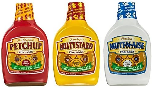 Petchup Nutritional Condiment Variety Pack- Petchup (Beef), Muttstard (Salmon), Mutt-n-aise (Turkey) - Bottles by Petchup