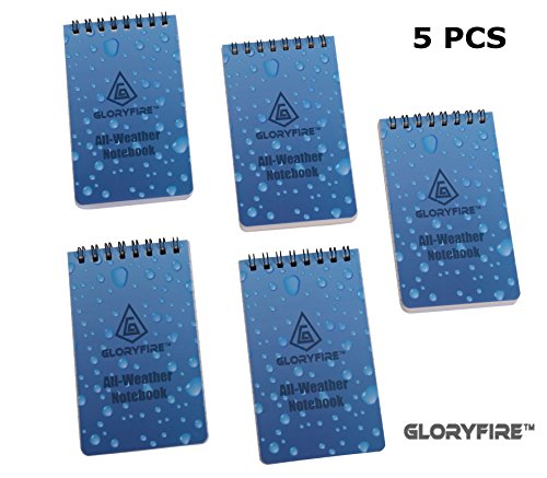 GLORYFIRE Waterproof Notebook All Weather Shower Pocket Tactical Notepad with Cover Steno Pad Memo Book (blue 5pcs)