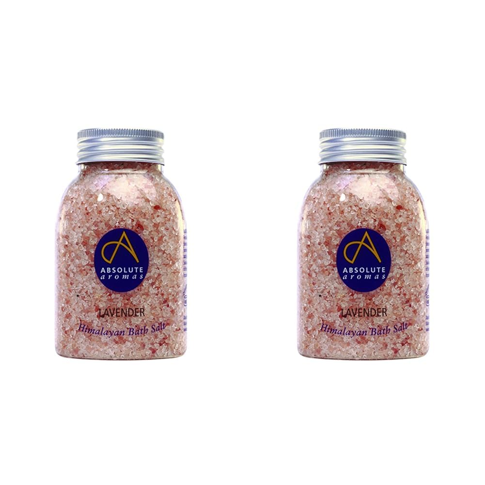 Absolute Aromas Lavender Bath Salts 290g - Natural Pink Himalayan Salt Infused with 100% Pure Lavender French Essential Oil - Relax and soak Tired Muscles (Pack of 2)