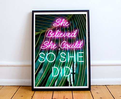 Inspirational Poster, 18 x 24 She Believed She Could So She Did, Neon Sign, Neon Lights, Inspirational Quote, Motivational Quote, Women Gift, Inspiring, UNFRAMED