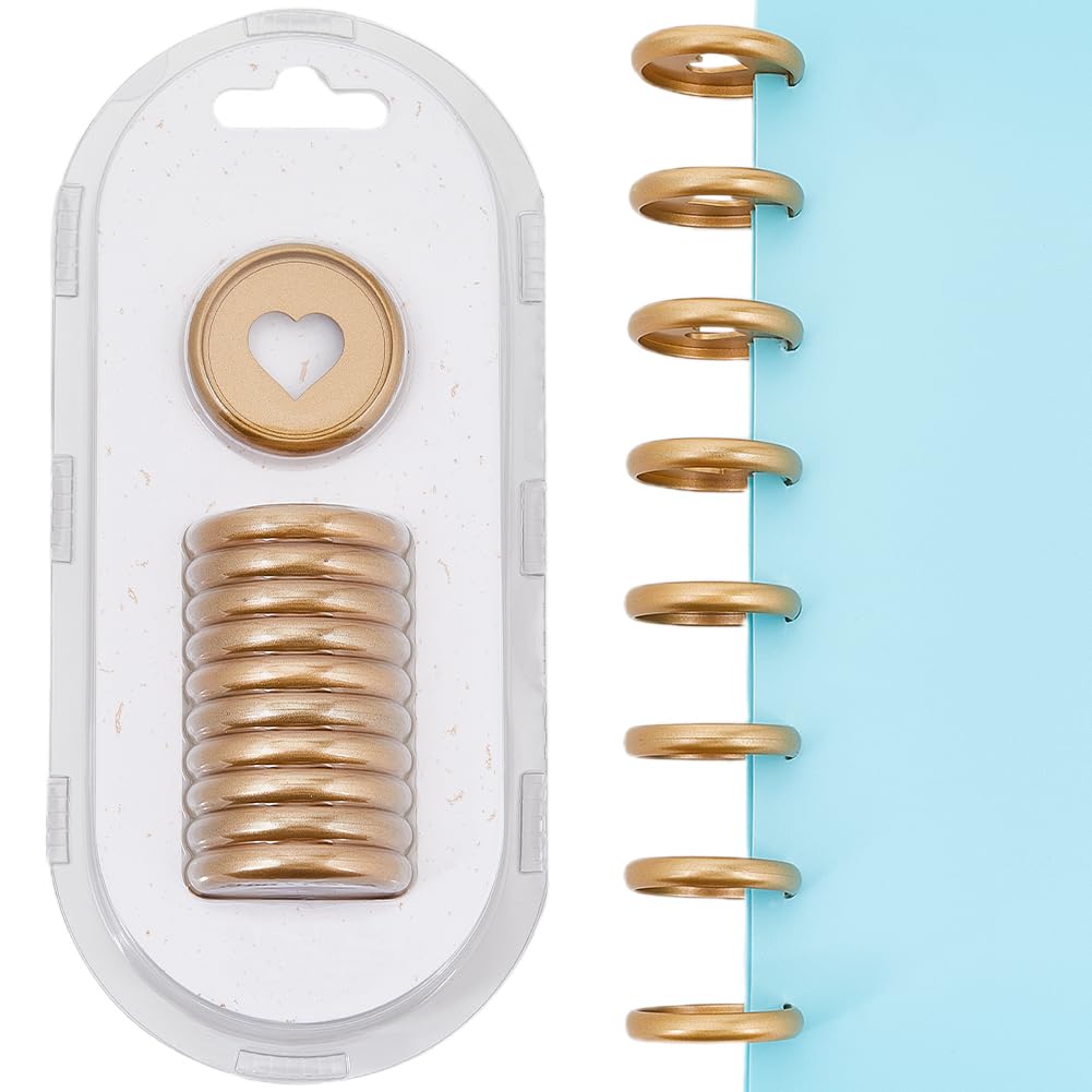 SOFPLATE 11Pcs 32mm Plastic Book Binding Discs Discbound Notebook Discs Round Gold Hollow Heart Loose Leaf Mushroom Hole Buckle Ring Expansion Discs for DIY Notebook Planner Scrapbooking Pages Artwork