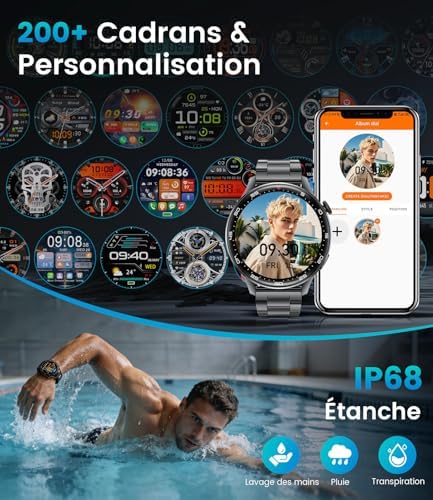 Montre Connectée Homme avec Appel Bluetooth 800mAh Batterie, 1.73" HD Écran Smartwatch avec 24/7 Fréquence Cardiaque, Sommeil, SpO2,110+ Modes Sportifs,IP68 Étanche Android iOS