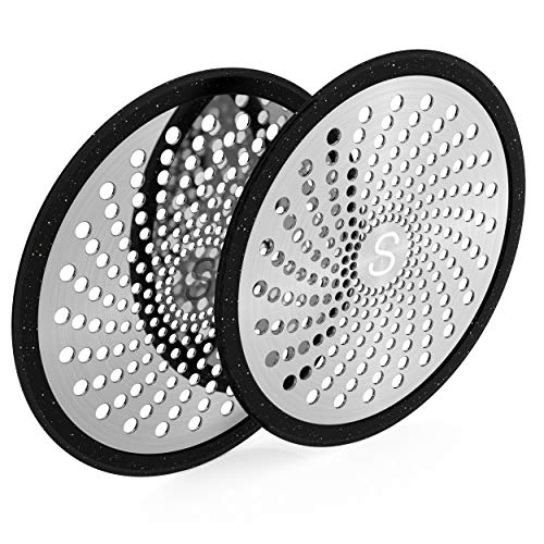STAN BOUTIQUE Shower Drain Hair Trap | Bathroom Stall Drain Catcher Cover Strainer Protector Cover Stopper Bathtub Collector, Stainless Steel, and Silicone - Black