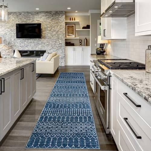 Lahome Hana Blue Moroccan Runner Rug 2x10