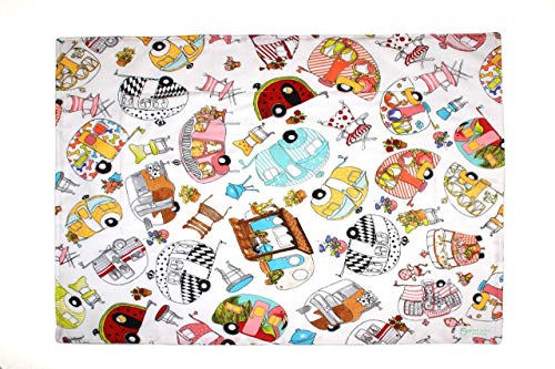 Dish Drying Mat - Pet Placemat - Appliance Mat - Glamper Campers on White - Camping Decor - 16"x20"