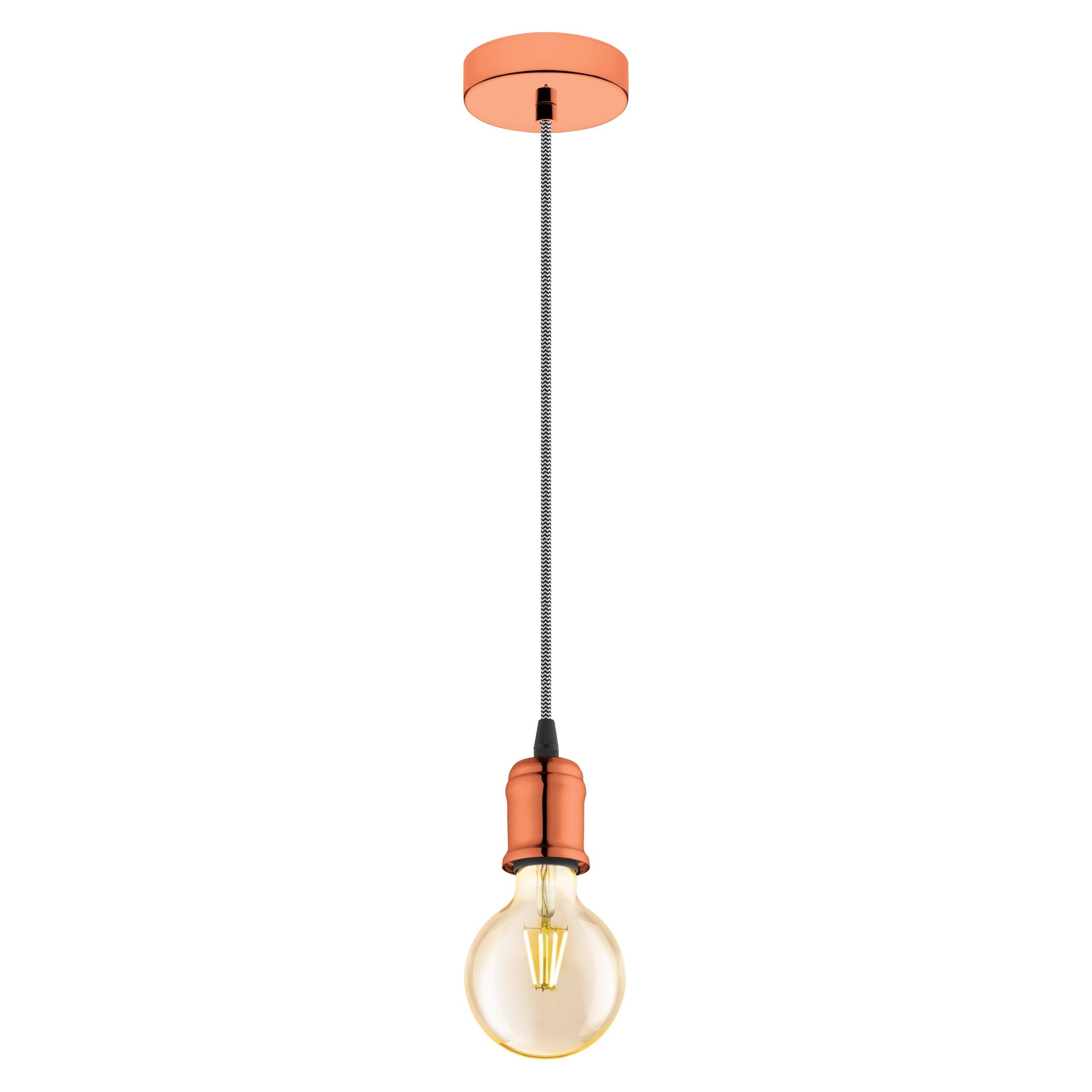 Eglo Pendant Light Yorth, 1-Flame Cord Pendant Hanging Lamp Vintage, Industrial, Steel Hanging Light in Copper, Cable in Black-White, Dining Table Lamp, Living Room Hanging Lamp with E27 Socket