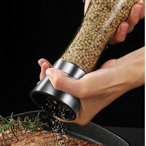 Kit 2 Moedores de Sal e Pimenta Vidro e Plástico Ajuste de Moagem Design Transparente para Temperos
