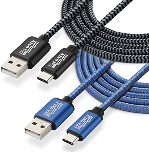 STELECH USB C to USB 2.0 Charging Cable(6ft,2pack) with 56k Ohm Pull-up Resistor Nylon Braided Fast Charger Cord for Samsung Galaxy S8 S8+, LG G6 G5,Nexus 6P, Google Pixel XL, HTC 10,More (Black,Blue)