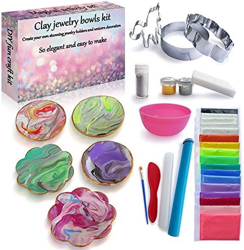 2Pepers DIY Clay Jewelry Dish Craft Kit, Make Your Own 5 Clay Bowls and Unicorn Decoration Arts and Crafts for Girls, Air Dry Clay for Kids, Unicorn Gifts for Girls Including Accessories and Tools 2Pepers DIY Clay Jewelry Dish Craft Kit, Make Your Own 5 Clay Bowls and Unicorn Decoration Arts and Crafts for Girls, Air Dry Clay for Kids, Unicorn Gifts for Girls Including Accessories and Tools