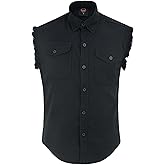 Daniel Smart Cotton Denim Sleeveless Frayed Design Button Down Shirts for Men - Cut Off Denim Shirt with Chest Pockets