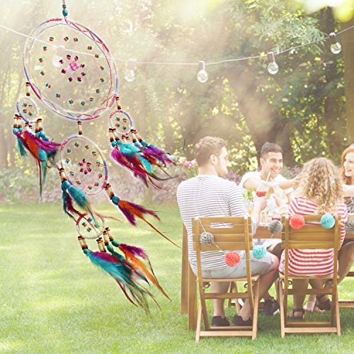 image for SIKEMAY Colorful Dream Catcher - Handmade Exquisite Feather Beaded Lar