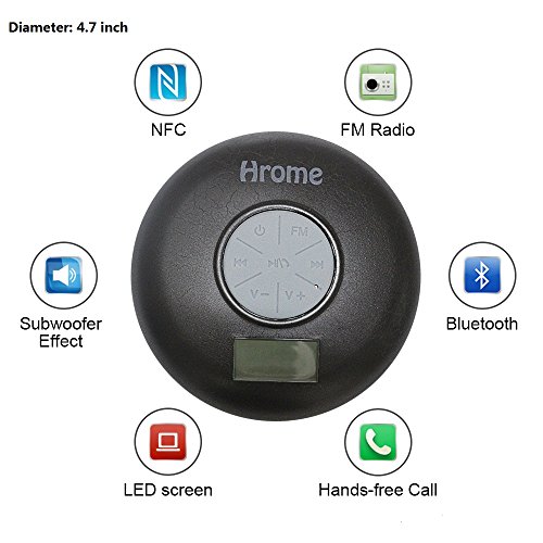 Hrome Bluetooth Shower Speaker IPX7 Waterproof Bathroom Speakers with FM Radio,NFC,LCD Display,Clock, Cool Cracking Backlit,Strong Adhesion Suction Cup Hands-free Calls Electronics, Home Audio, Compact Radios & Stereos, Shower Radios