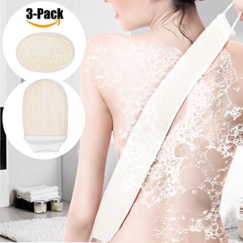 3 In 1 Set: Exfoliating Loofah Back Scrubber + Body Glove + Face Pad for Men and Women