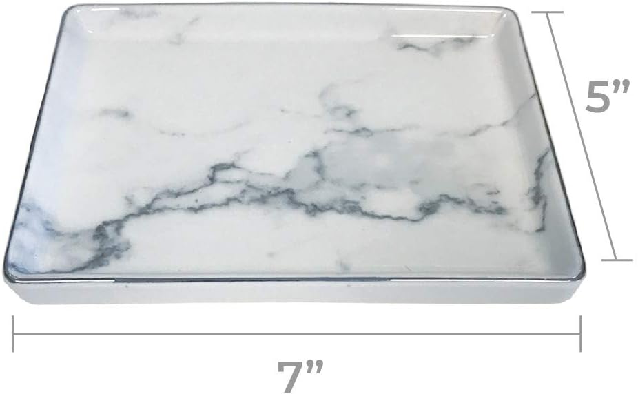 Jewelry Dish Tray | Marble Pattern Ceramic Dish Key Plate Holder or Key Tray Silver Edge | Wrapped in Decorative Gift Box: Home Improvement