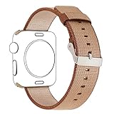 Yichan Woven Nylon Fabric Wrist Strap Replacement Band with Classic Square Stainless Steel Buckle for Apple iWatch Series 1/2/3,Sport & Edition,42mm,Toasted Coffee and Caramel