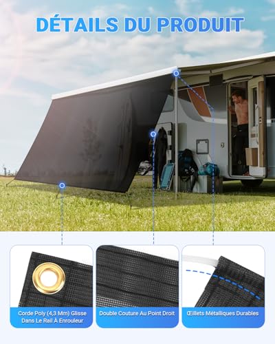SUPAREE Sun Shade Awning Camping Car Sun Shade Caravan Wall Awning Camping Car Sun Blocker UV Protection Windshield Awning for Van RV 12ft x 8ft