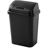 Sterilite 7.8 Gallon SwingTop Contemporary Design Plastic Easy to Clean Wastebasket with Lid for Offices, Dorm, or Laundry Rooms, Black