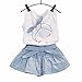 FEITONG Kids Girls Cute Bow Girl Pattern Shirt Top Grid Shorts Set Clothing (Age:5-6Y)