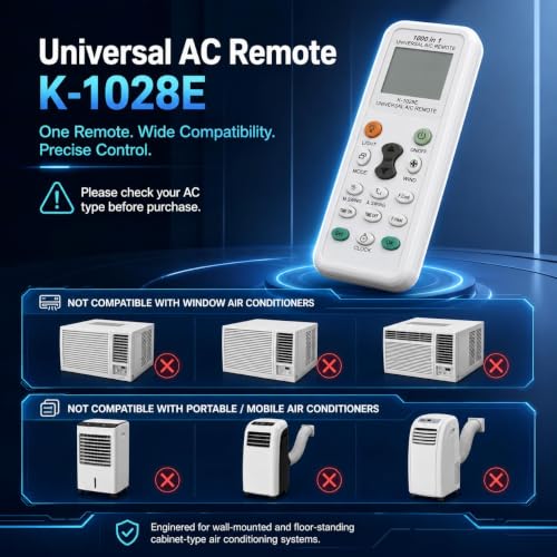 Cagrin Universal Air Conditioner Control K-1028E 1000 in 1 LCD Screen | Features Timer, Clock and Fast Cooling, Compatible with LG, Samsung, Gree, Toshiba, Haier, Midea and More Brands