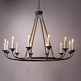 homary Rustic Candle Chandelier, 12-Light Vintage Farmhouse Chandelier for Dining Room Lighting Fixtures Hanging, Dining Ligh