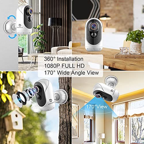 WONGKUO 2021 Upgraded Security Camera Outdoor Wireless 170 Wide Angle View WiFi Rechargeable 1080P Surveillance Camera Home Security Camera System PIR Motion Detection Baby Elder Pet Camera Monitor