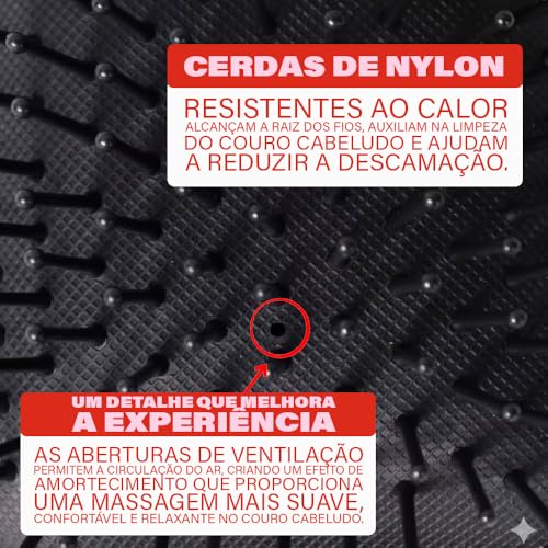 Escova de Cabelo Raquete Almofadada - Cerdas Macias, Anti Frizz, Aniti Quebra Profissional PREMIUM - Cor PRETA